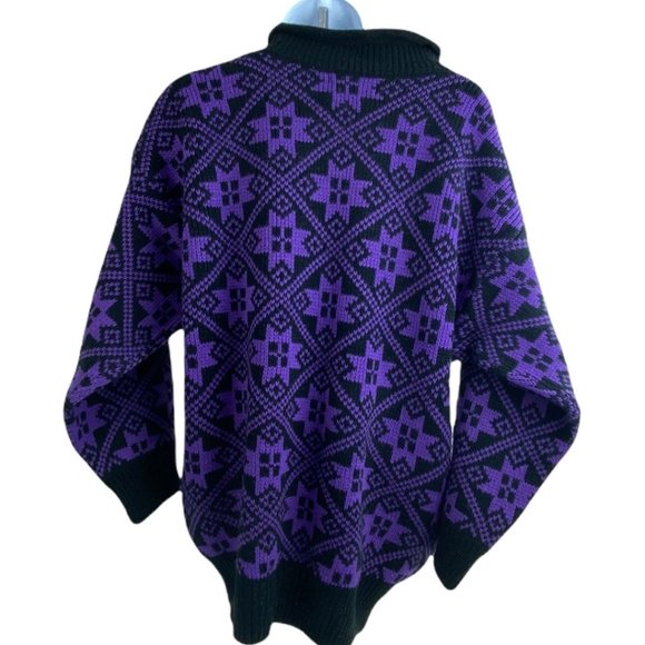 Vintage Purple and Black Mock Neck Nordic Sweater size Medium - Picture 2 of 5